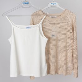   Mayoral lány kötött lyukacsos alkalmi felső trikóval - Beige