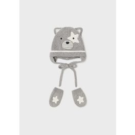   Mayoral Fiú kötött sapka, kesztyű szett - Titanium - Titán